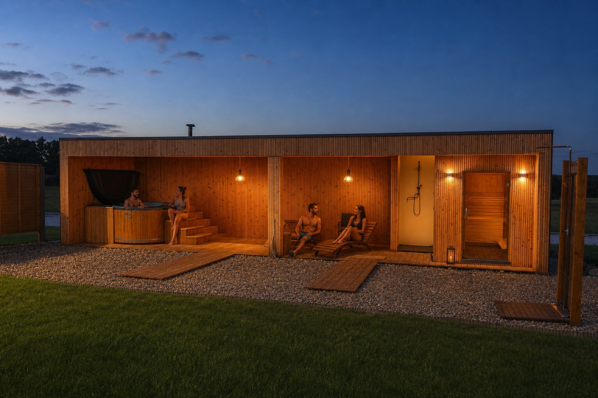 Pawilon SPA o zmierzchu