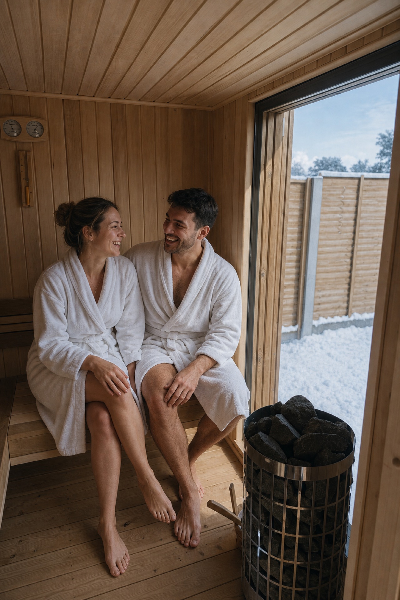 Sauna fińska z widokiem na śnieg